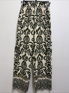 SHEIN Cream & Olive Patterned Wide-Leg Pants